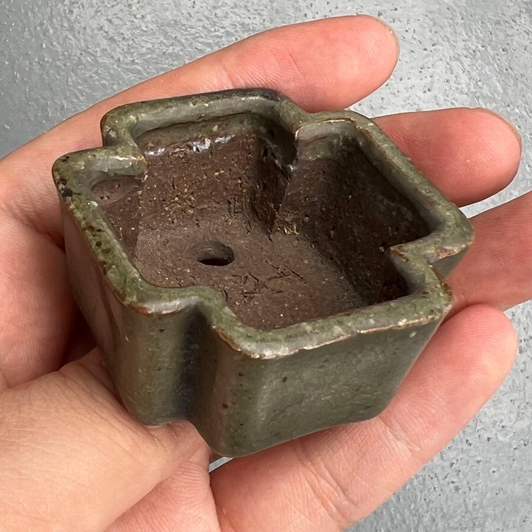 758.夢陶 隅角四方豆鉢 平成八年初窯 盆栽鉢 植木鉢 5*4.9*3cm