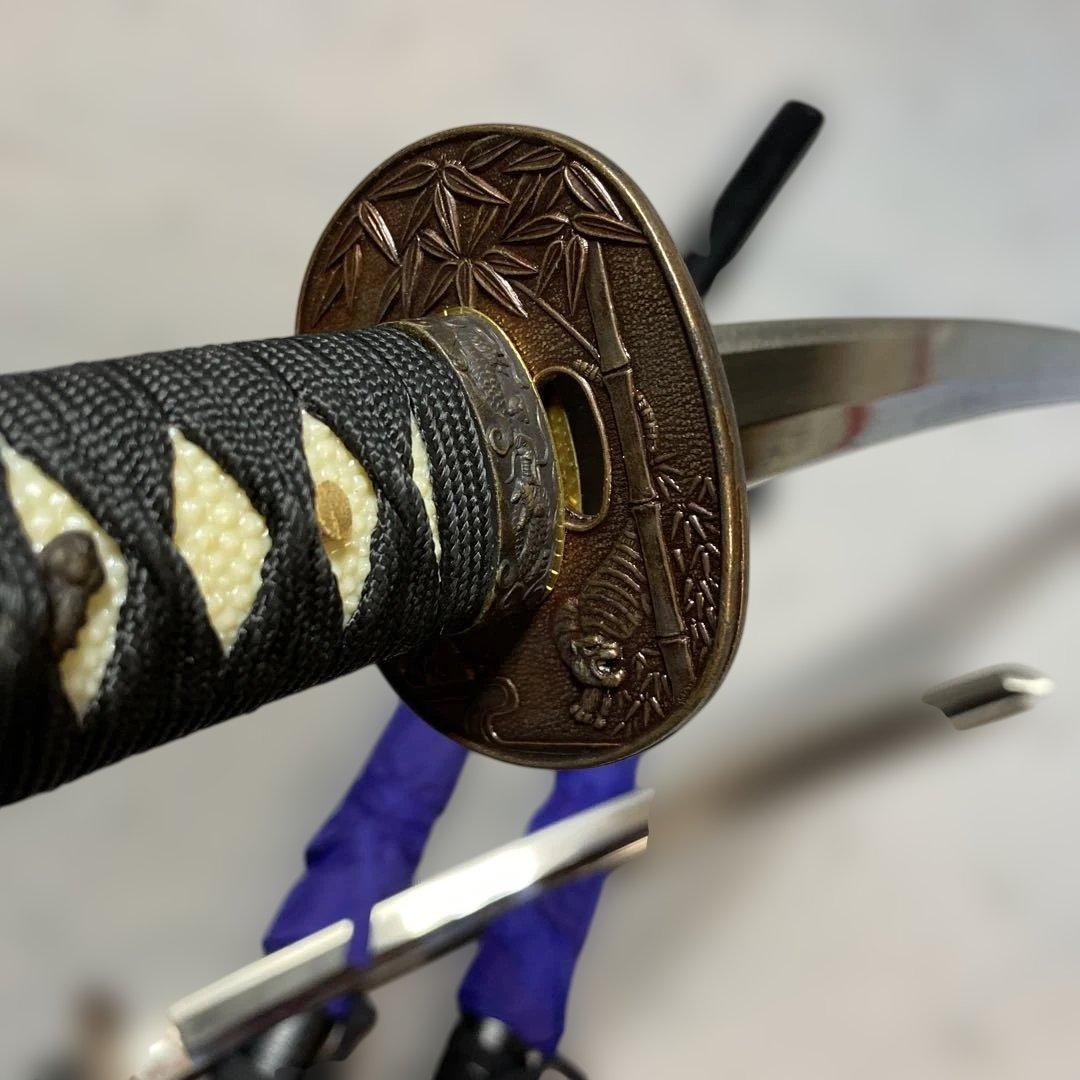 上級模造刀大小２本(刀袋付) 黒柄 竹笹小判鍔