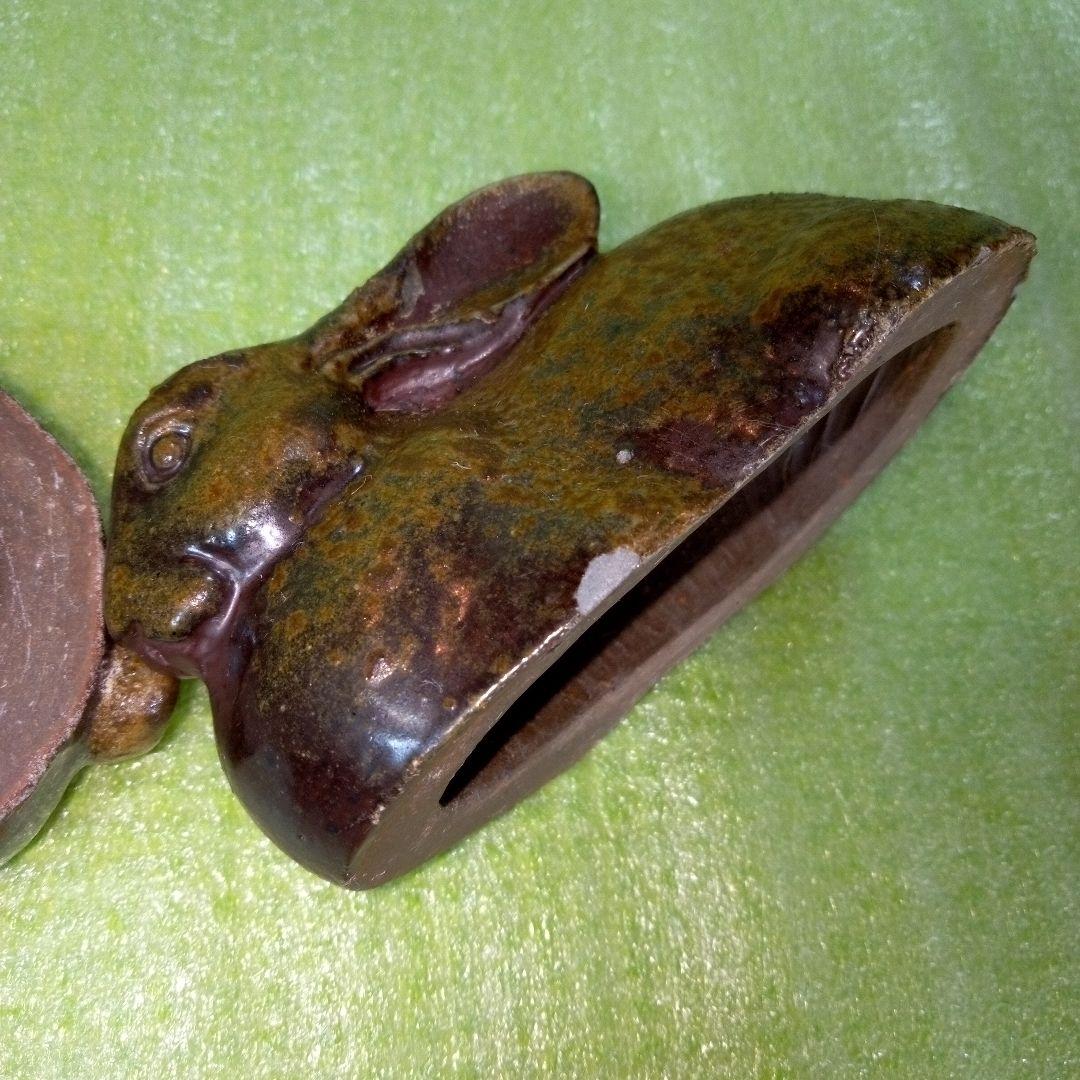 ウサギ型香合　アンティーク　レトロ　茶色　うさぎ　ラビット　リアル　陶器製？