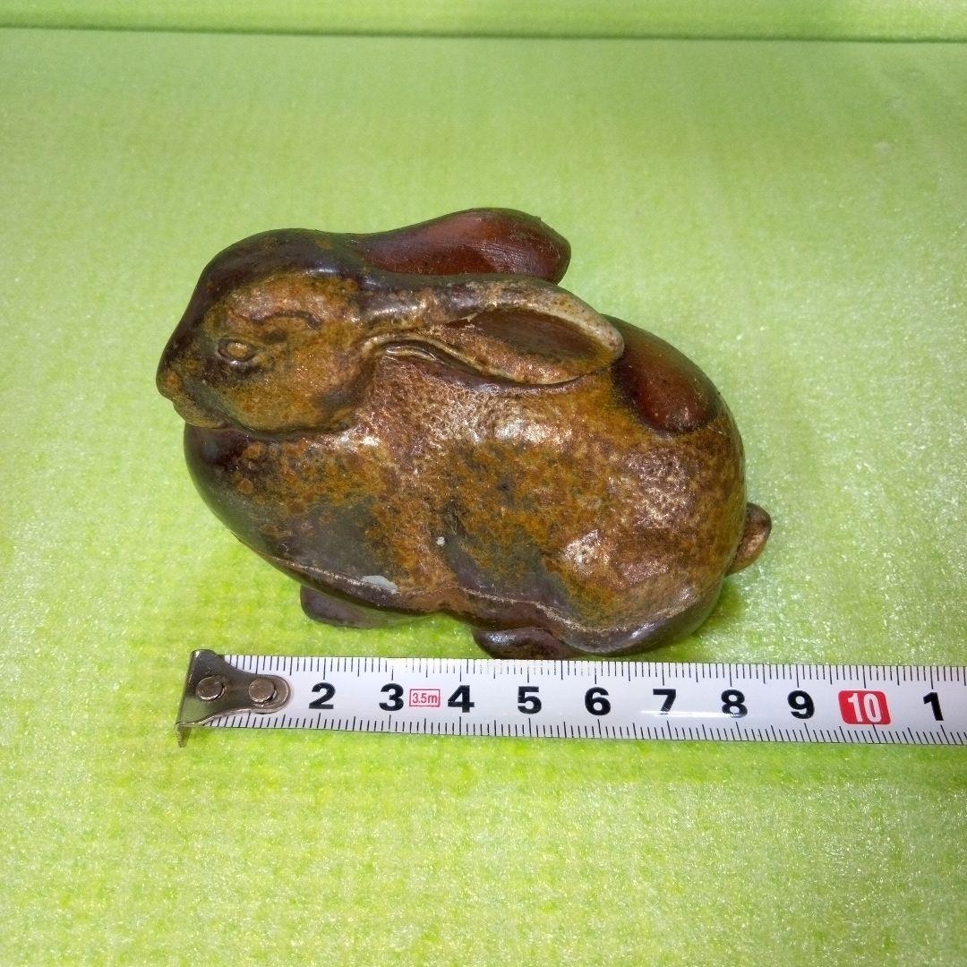 ウサギ型香合　アンティーク　レトロ　茶色　うさぎ　ラビット　リアル　陶器製？