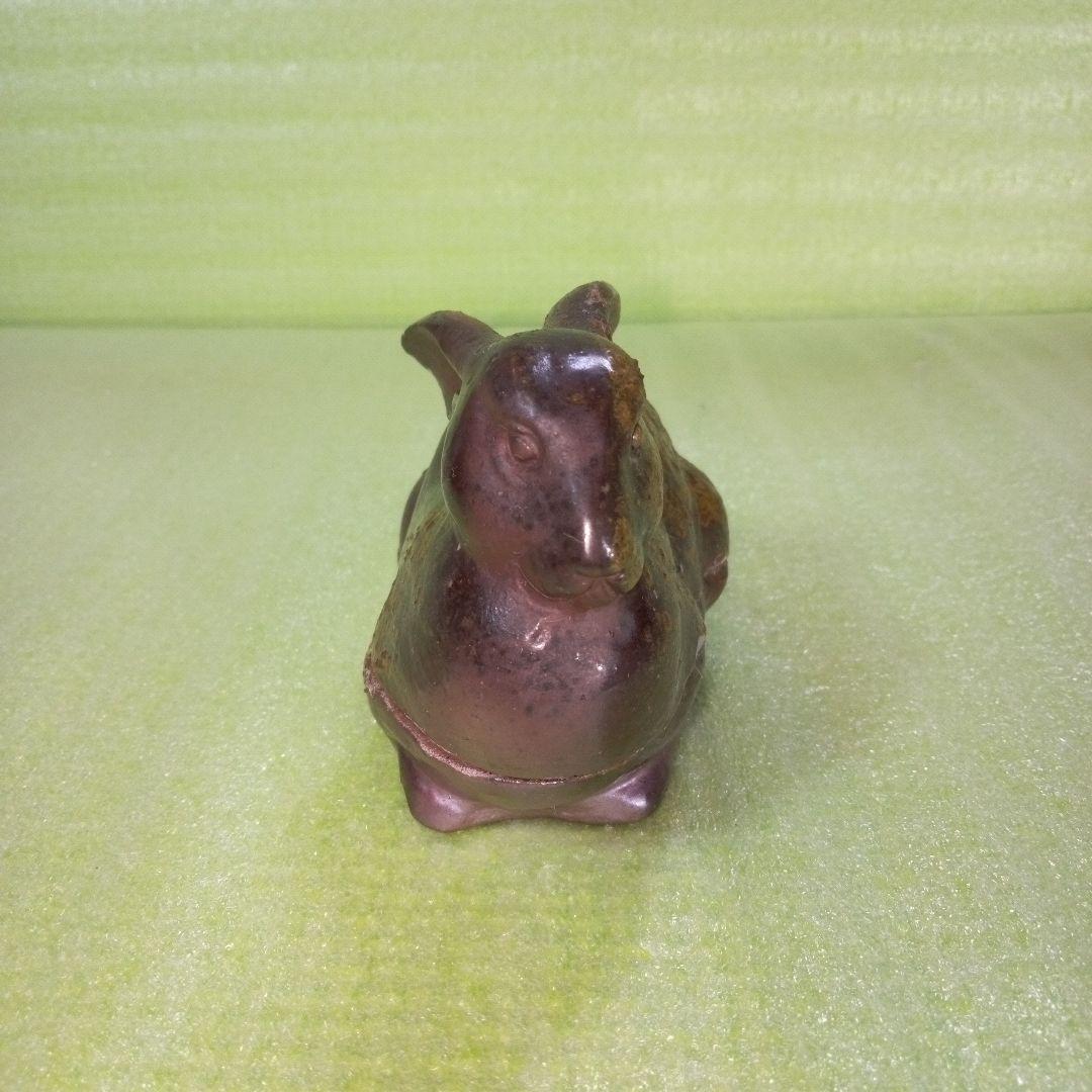 ウサギ型香合　アンティーク　レトロ　茶色　うさぎ　ラビット　リアル　陶器製？