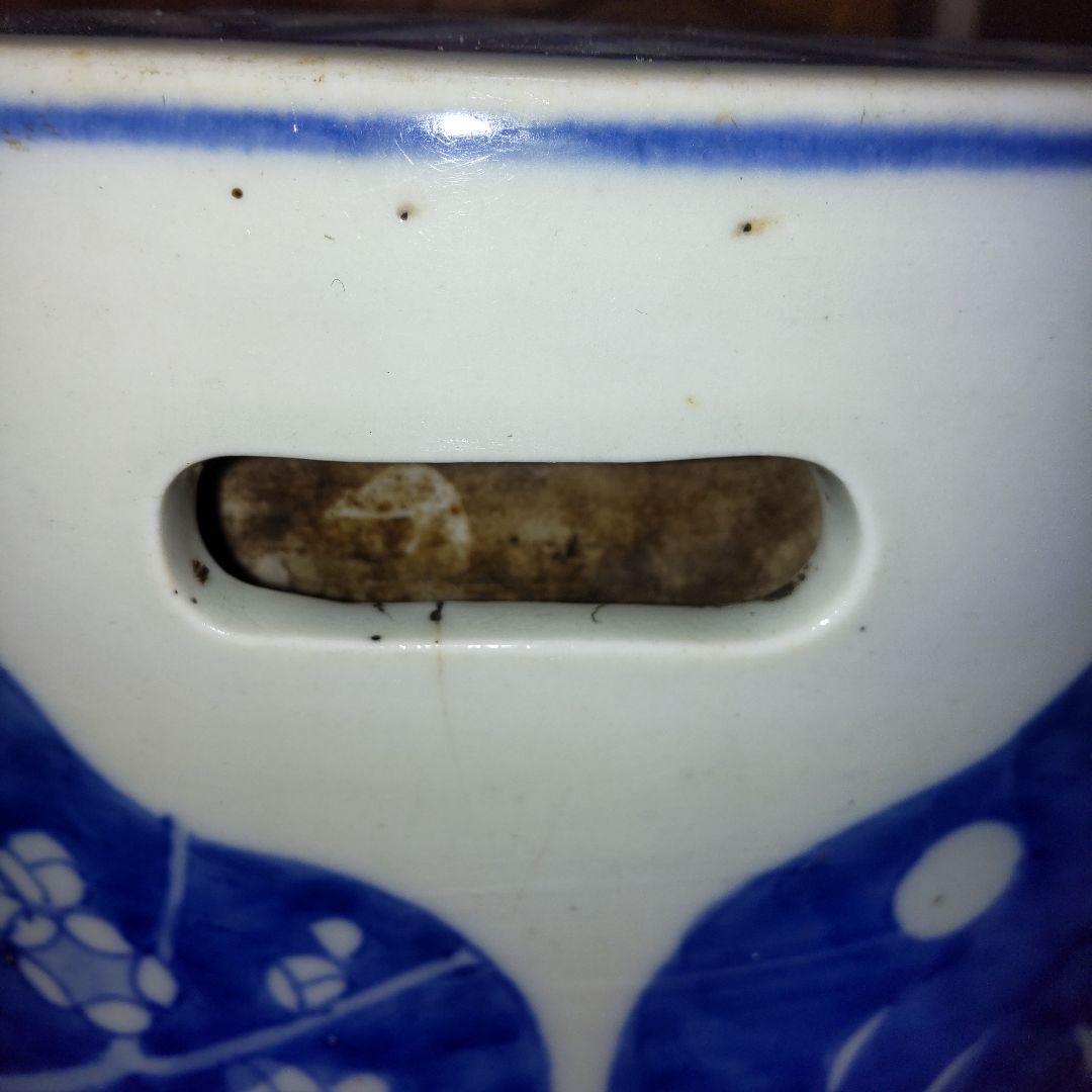 青い鳥と花模様の陶器 火鉢