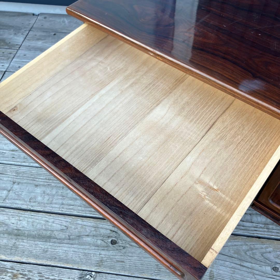 昭和レトロ 古家具 花柄彫刻 木彫り 木製文机 引き出し付き座卓 書斎机 古道具