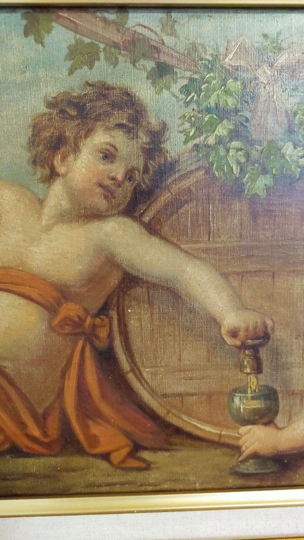 アンティーク油絵　 子供と杯の絵