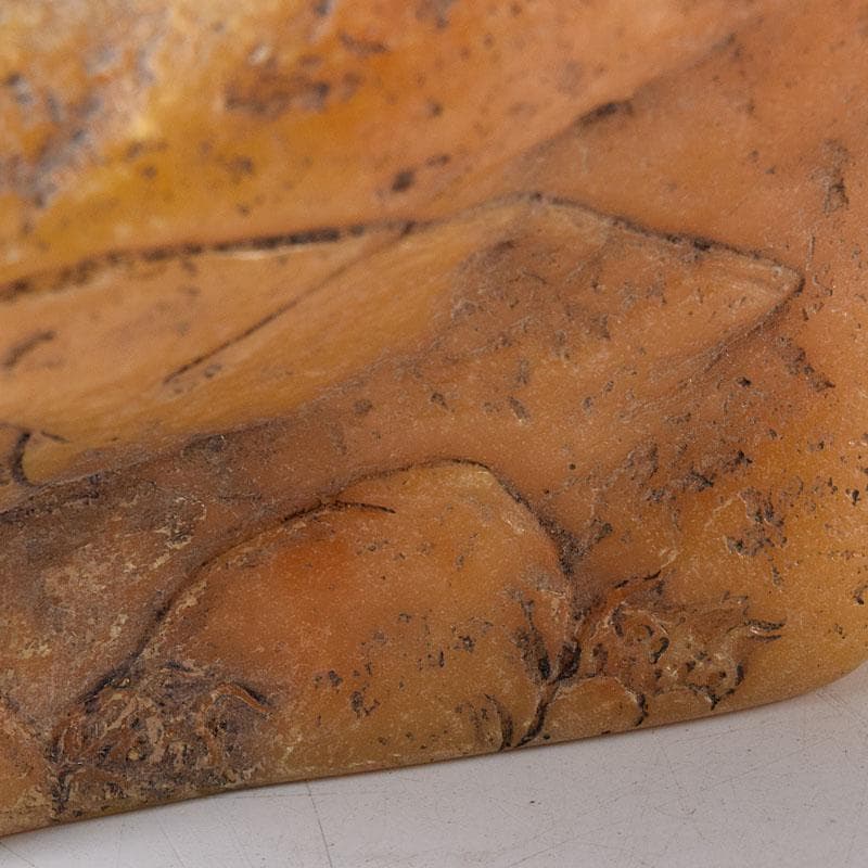 中国　篆刻　玉石田黄石彫刻　山水人物刻　印材　置物　V　R8469