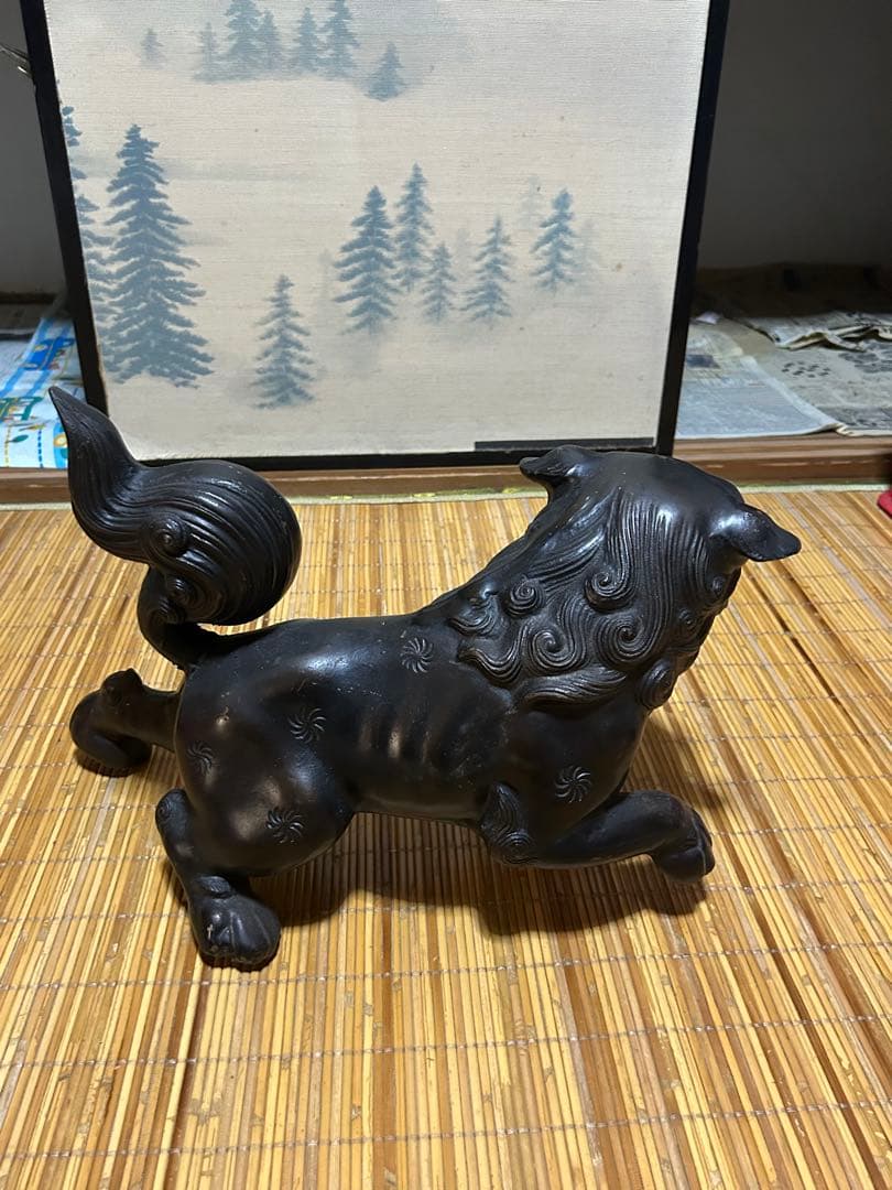 ブロンズ製獅子の彫刻 アンティーク 工芸品 漆芸 美術品 アート レトロ 昭和