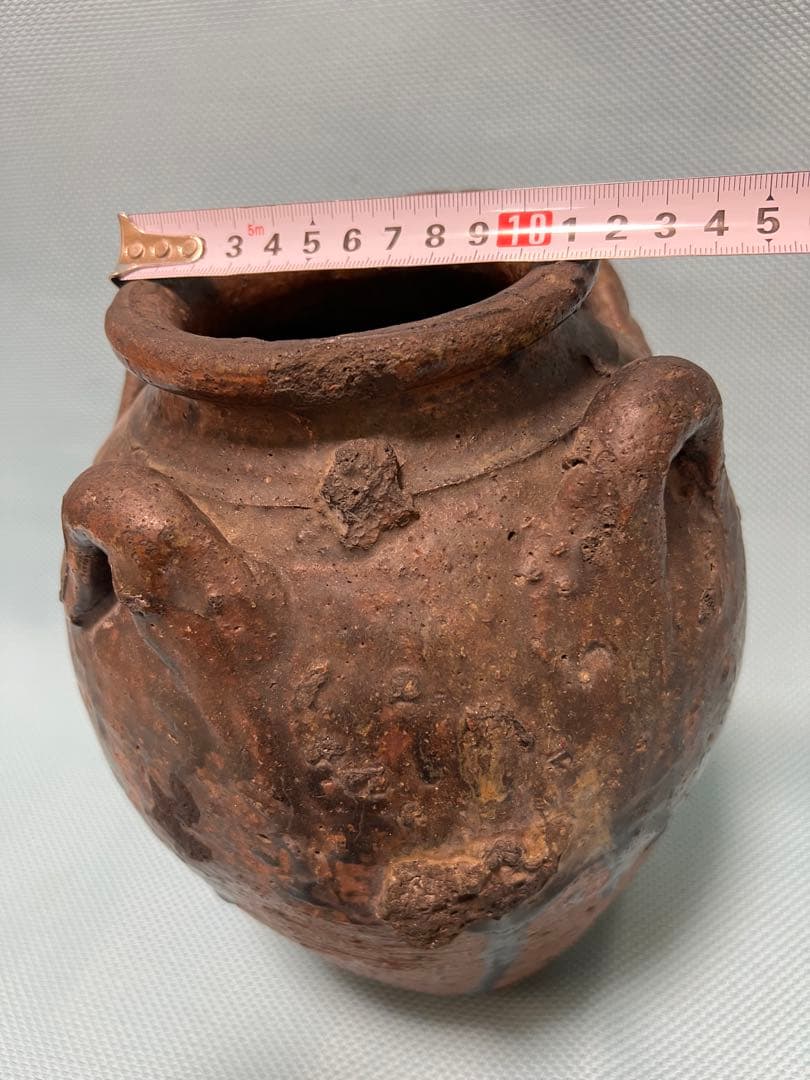 中国明朝（青釉 四耳壺）陶器 骨董品 時代物 高さ24cm解体整理品現状品のみ