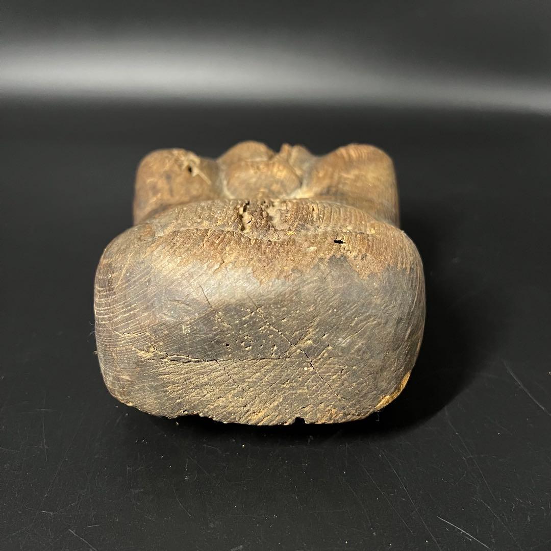 江戸時代 木彫 おかめ（阿亀）面 一木彫 民間信仰彫刻 古民藝美術品◎古美術庵々