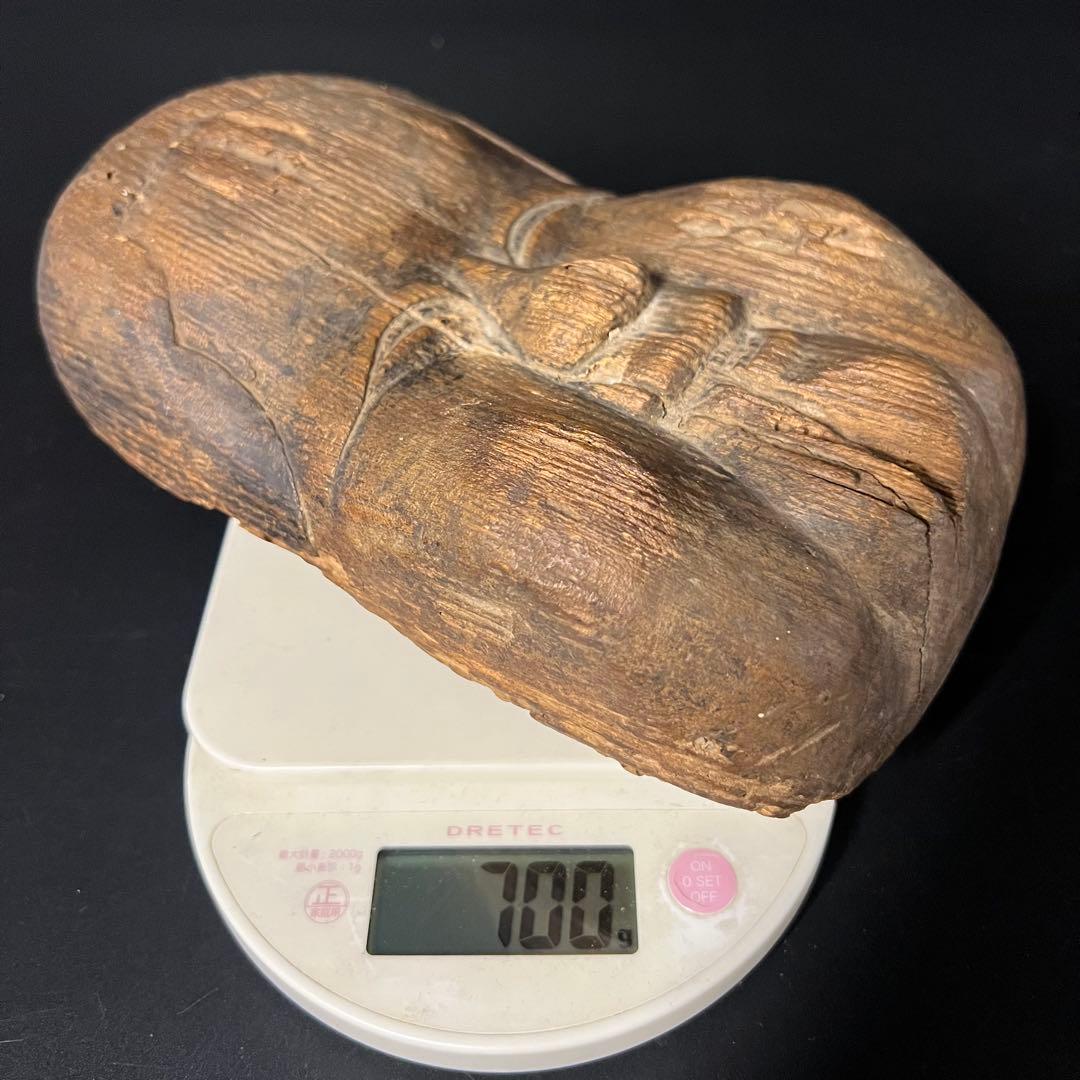 江戸時代 木彫 おかめ（阿亀）面 一木彫 民間信仰彫刻 古民藝美術品◎古美術庵々