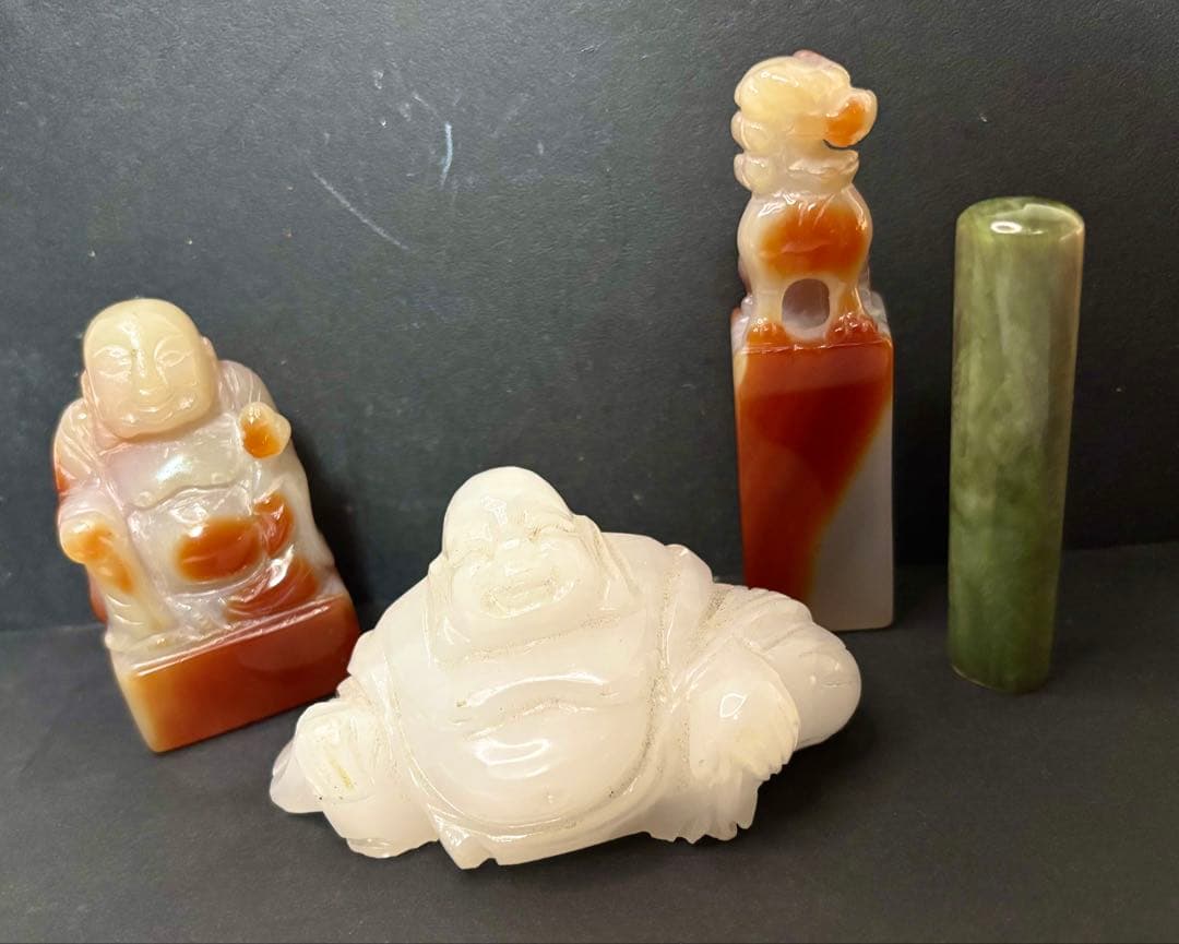 瑪瑙の印材（3個未使用）碧玉印材（1個未使用）布袋様（石）