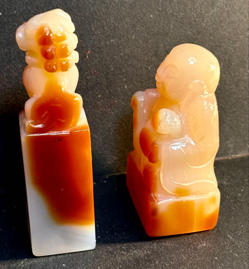 瑪瑙の印材（3個未使用）碧玉印材（1個未使用）布袋様（石）