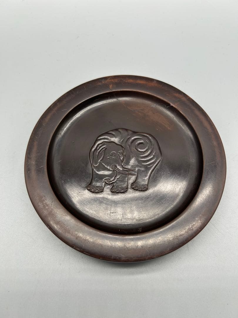 中国　古硯　漆器 円形文箱