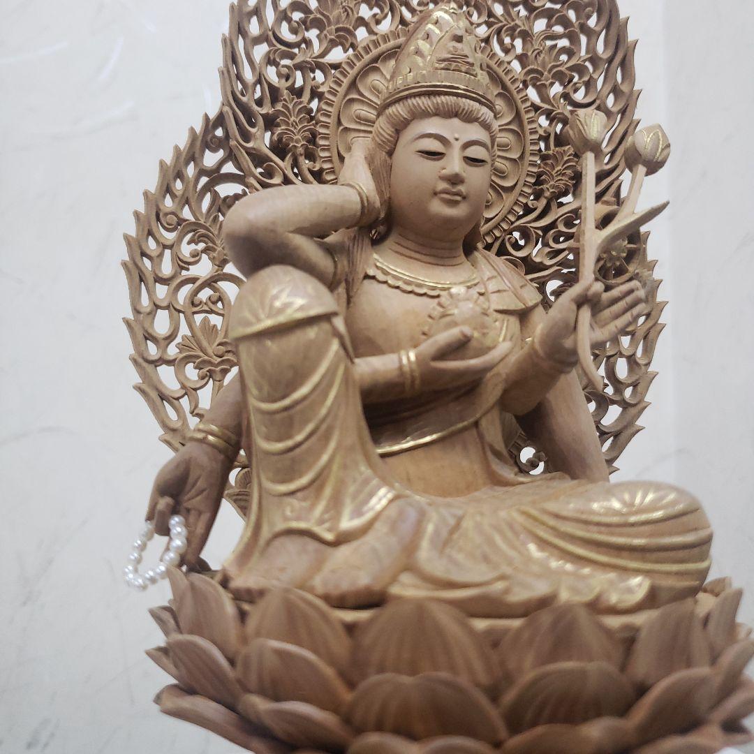 Ｂフライデー蔵出し特価仏像香木 特上彫り如意輪観音菩薩像3寸眼入り 二重唐草光背
