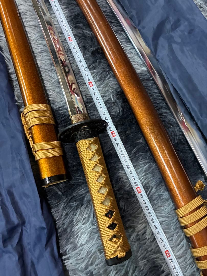 G0）模造刀 打刀と脇差2点セット 金茶漆鞘 模造刀 黒金鍔