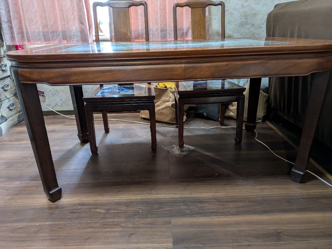 【沖縄・離島除く】有田焼、ダイニングテーブルセット、『染付山水絵陶板』神右衛門窯