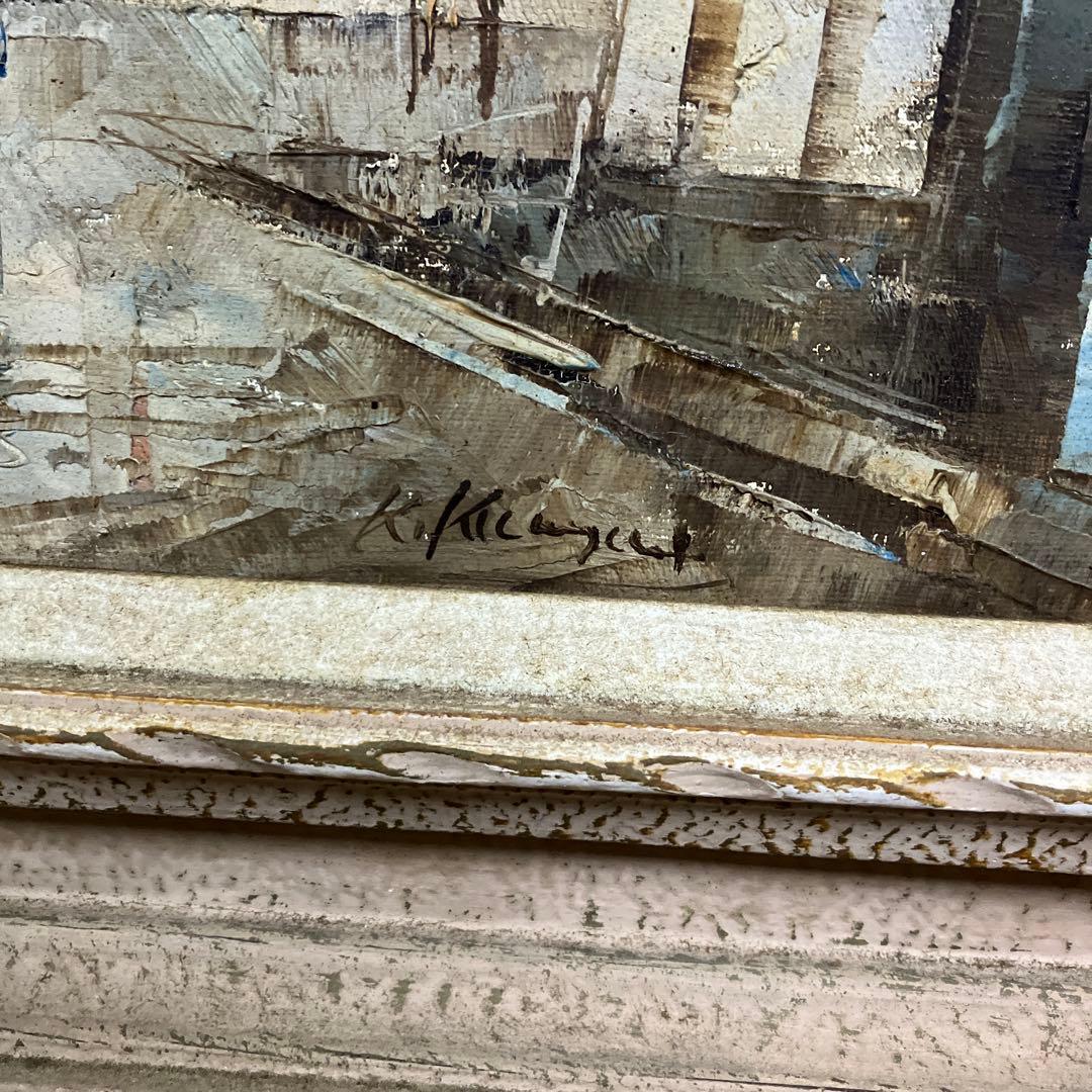 アンティーク 街並み 油彩画 油絵 風景画 絵画 額縁 アート 美術 芸術