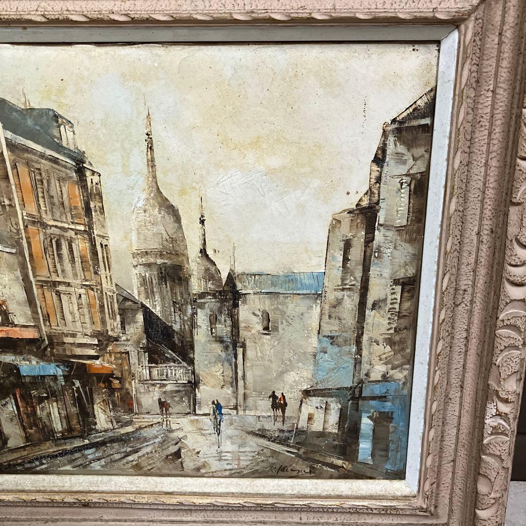 アンティーク 街並み 油彩画 油絵 風景画 絵画 額縁 アート 美術 芸術