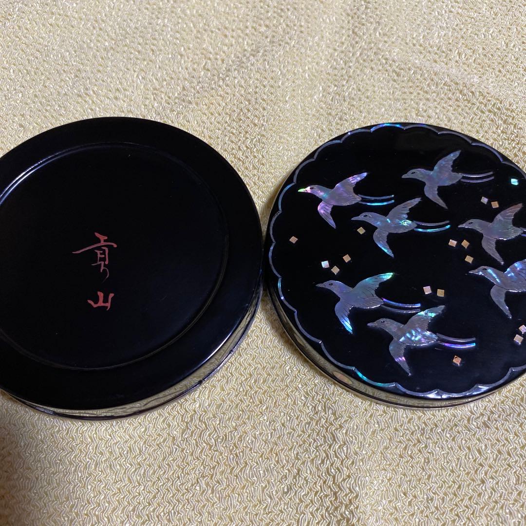 木製香合　錫縁　中金地　青貝千鳥貝模様　未使用