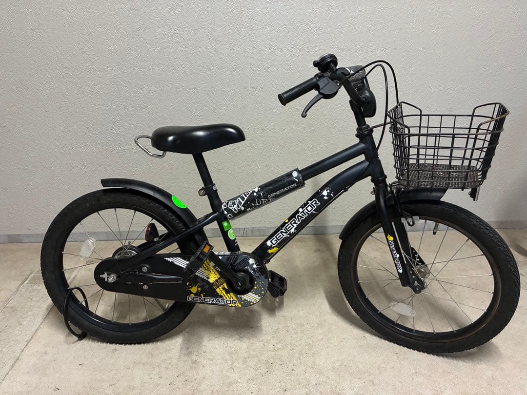 子供用自転車 18インチ 黒 補助輪付き53cmヘルメット付き広島市引渡し限定