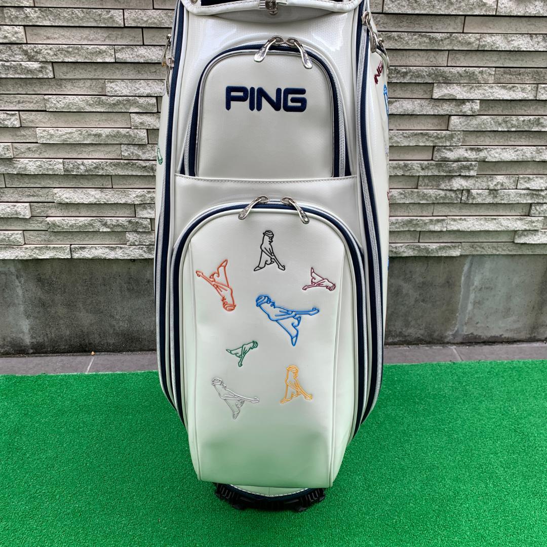 中古品 PING エナメルキャディバッグ ホワイト
