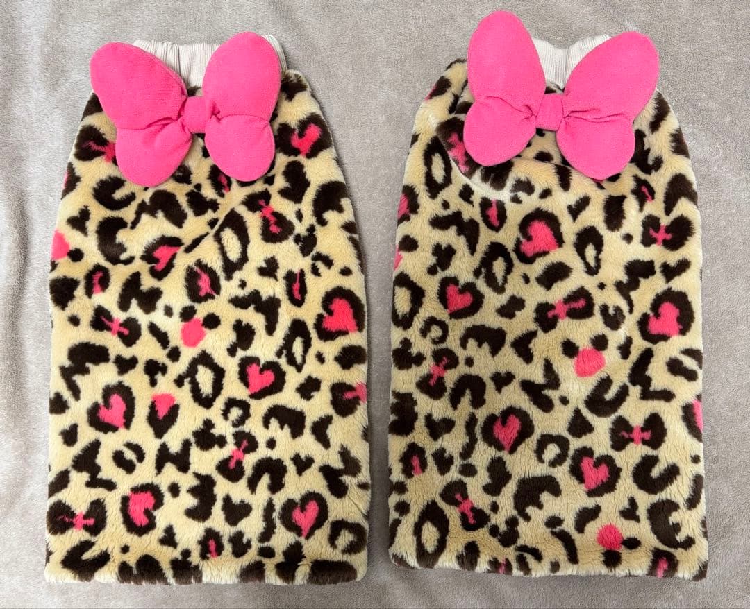 ミニーマウス ヒョウ柄 マフラーキャップ＋レッグウォーマーセット