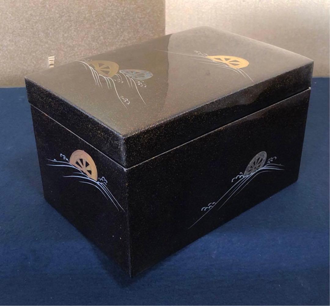 《R》茶道具 梨地 波車蒔絵 螺鈿 青貝 茶箱 木製漆器　260109き2