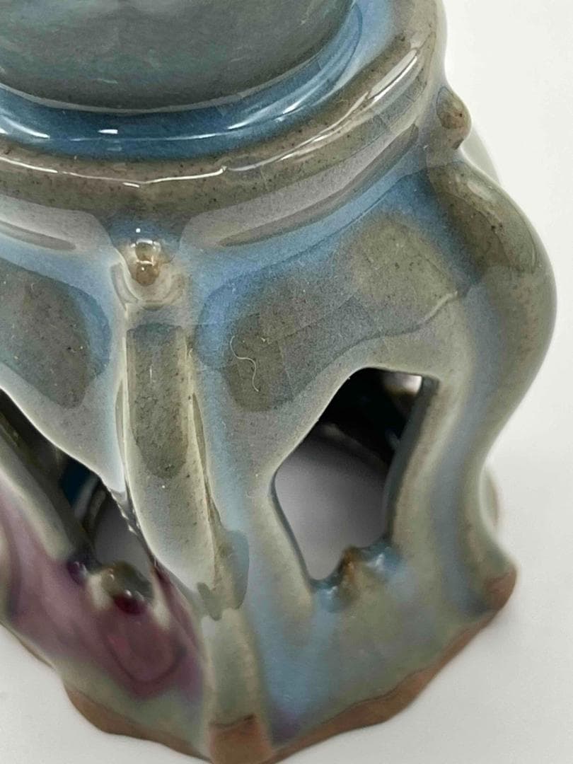 元時代 鈞窯 澱青釉紫斑花瓶型高台香炉 窯変釉　辰砂　名品珍品(D-47)