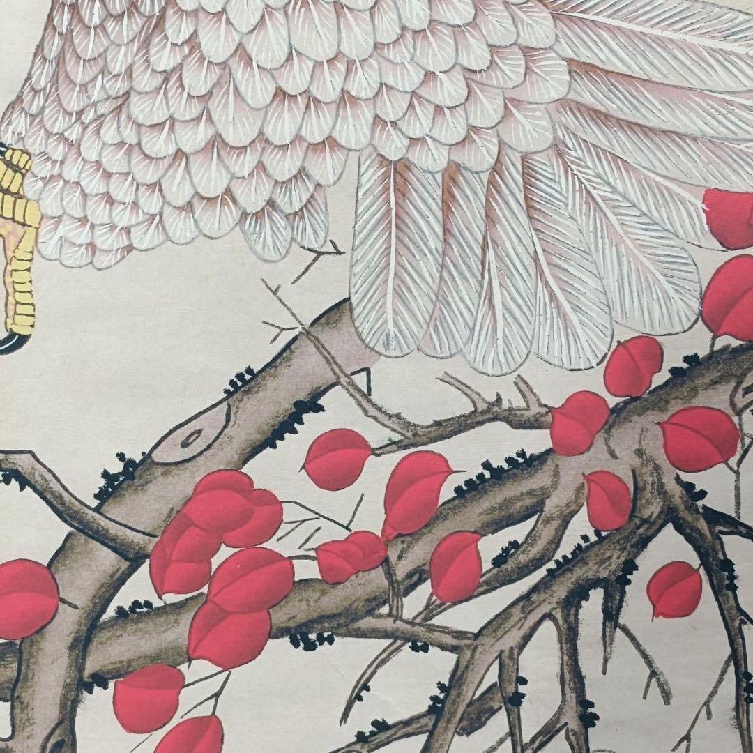 旧蔵書画【徐悲鴻款 花鳥図】鷹図　鑑定証書付き　中堂掛軸