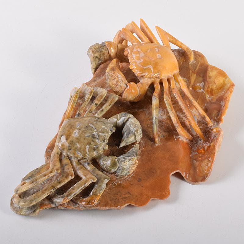 中国　玉石寿山石彫刻　蟹　置物　V　R7799B