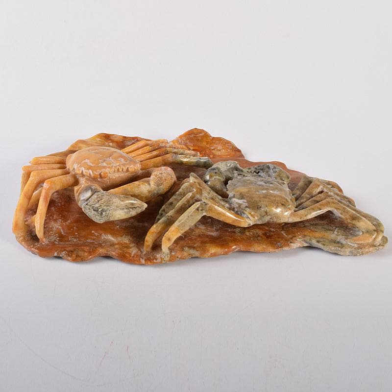 中国　玉石寿山石彫刻　蟹　置物　V　R7799B