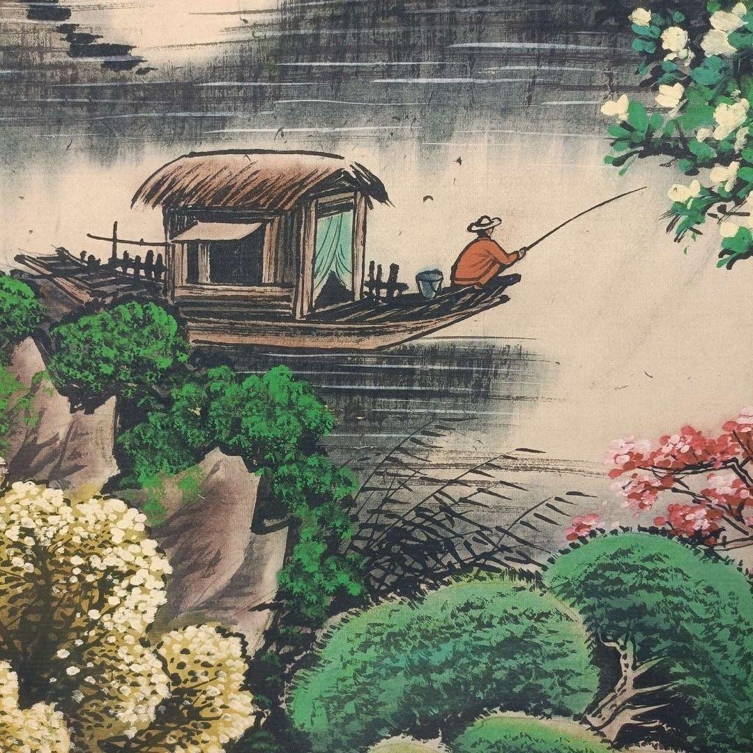 中国水墨画 掛け軸 关山月 山水図 中堂 証書付き 装裱済み／鑑賞用