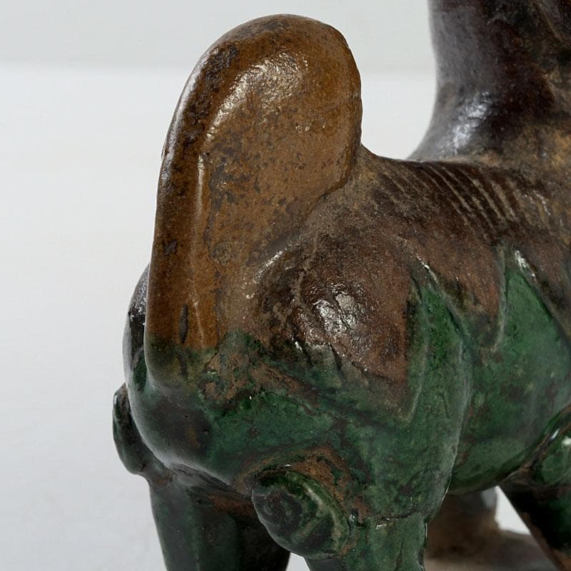 中国　緑釉　神獣　獅子　置物　時代箱　V　9600