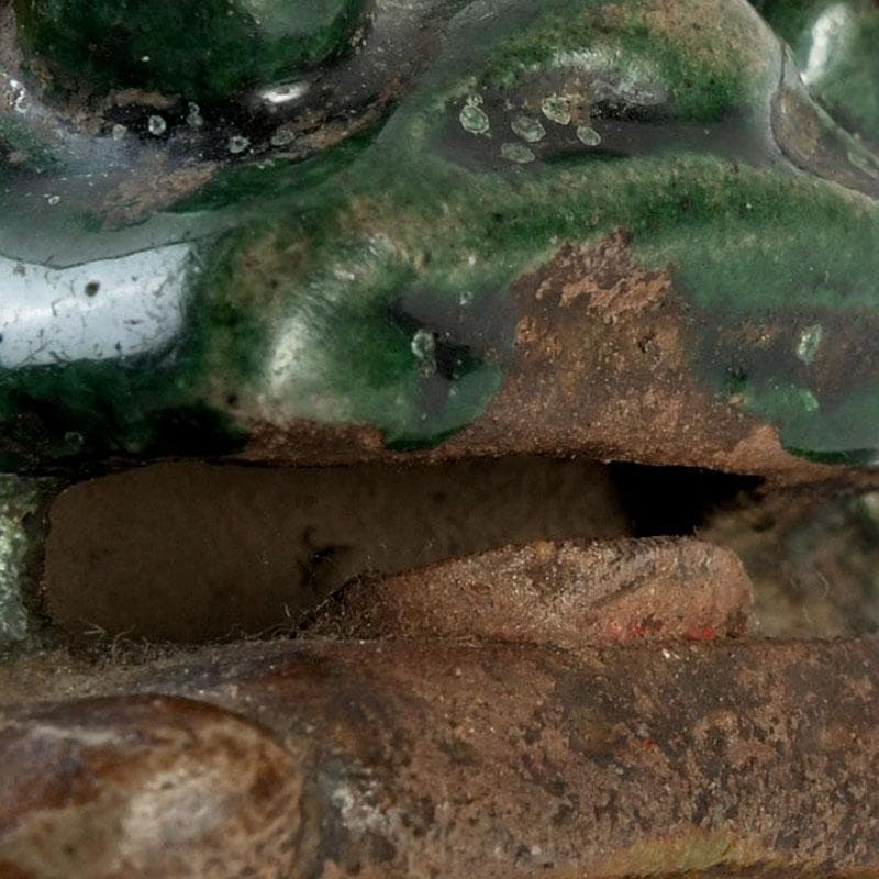 中国　緑釉　神獣　獅子　置物　時代箱　V　9600