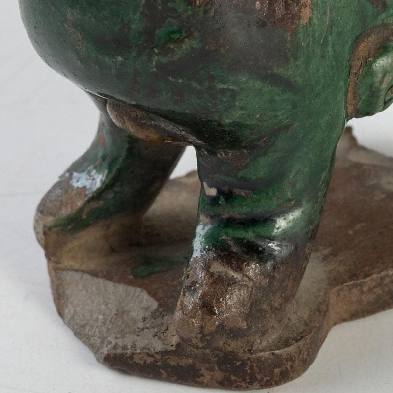 中国　緑釉　神獣　獅子　置物　時代箱　V　9600