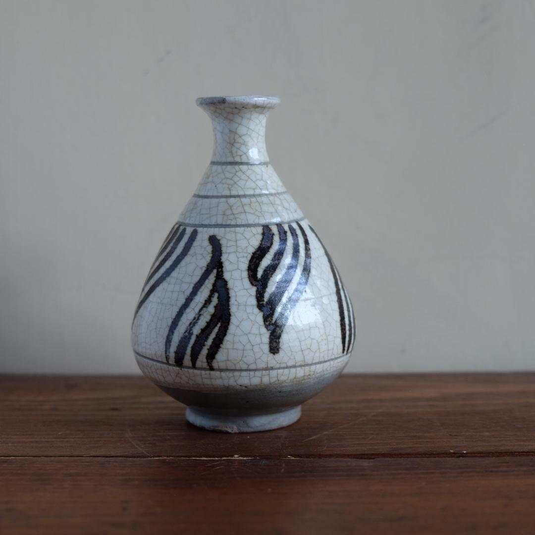 朝鮮／李朝／粉青沙器／鉄絵羽衣手徳利