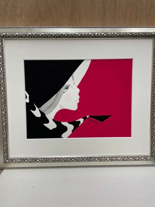 摩耶レイ 水彩画 (帽子の女) 直筆サイン有り