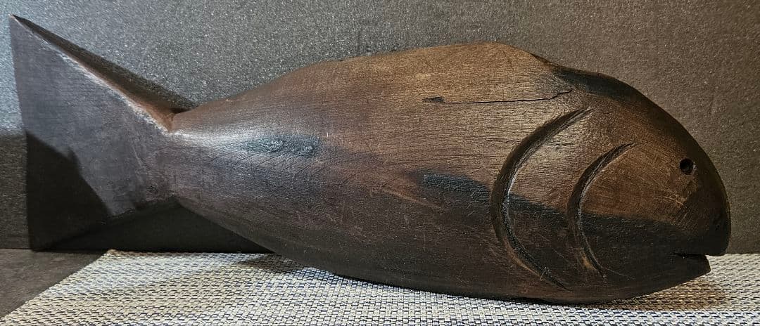 古民具　古道具　自在鉤　鯛 鯉横木　木彫 彫刻　オブジェ　インテリア　レトロ