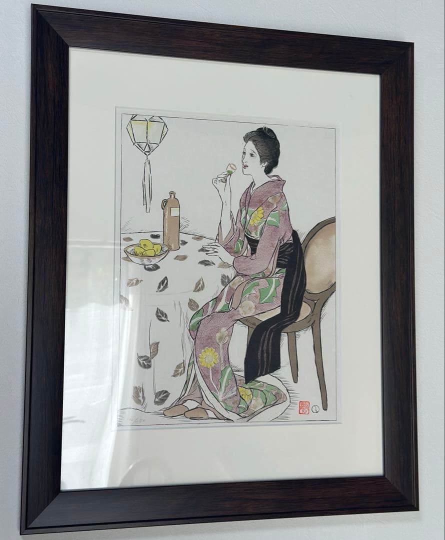 竹久夢二　青い酒　版画　リトグラフ　アート　58×47cm