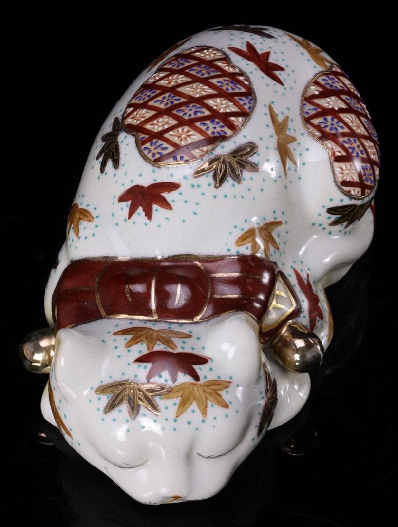 h*a様 【希少・美品】九谷焼 招き猫 眠り猫 金彩色絵 紅葉文 縁起物 骨董品