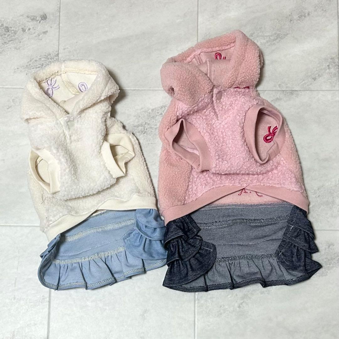 犬服ハンドメイド　リボンボアワンピパーカー　イニシャル入り