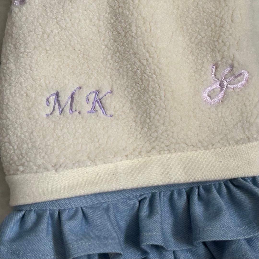 犬服ハンドメイド　リボンボアワンピパーカー　イニシャル入り