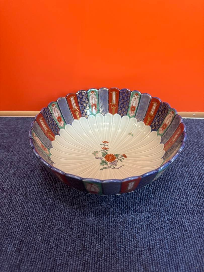 1621 林九郎窯　染錦地紋　盛り鉢　金彩