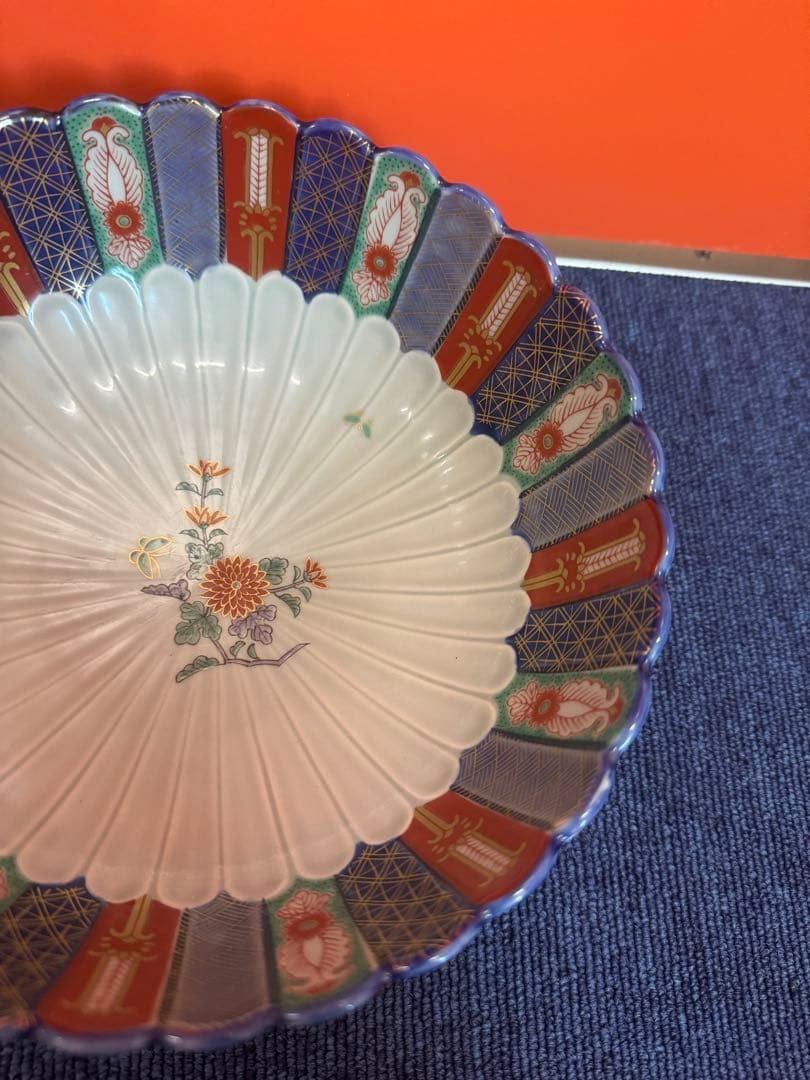 1621 林九郎窯　染錦地紋　盛り鉢　金彩