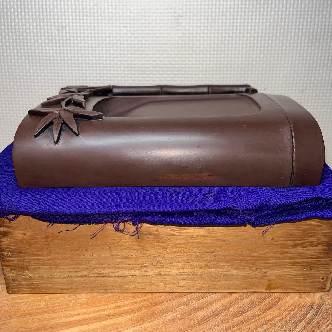 ⭕️赤間硯　希少　特殊　大森玉池軒　超絶技巧　若竹透かし彫り　竹型硯　玉池軒