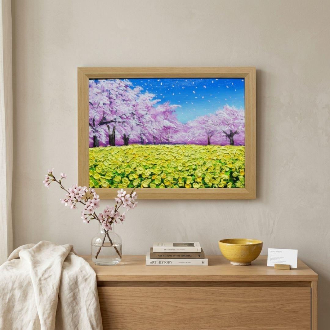 油絵 油彩 油彩画 絵画 絵【桜と菜の花】