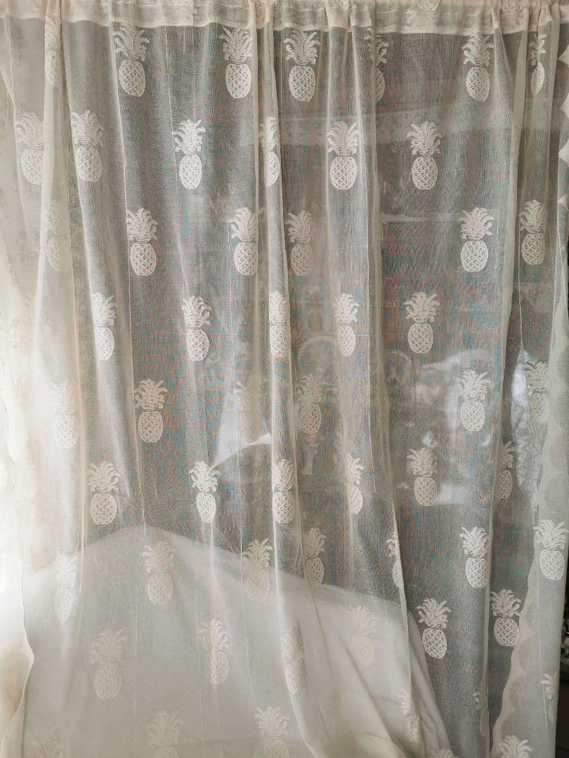 アンティーク ノッティンガムレース最高峰マドラスフレームカーテン パイナップル