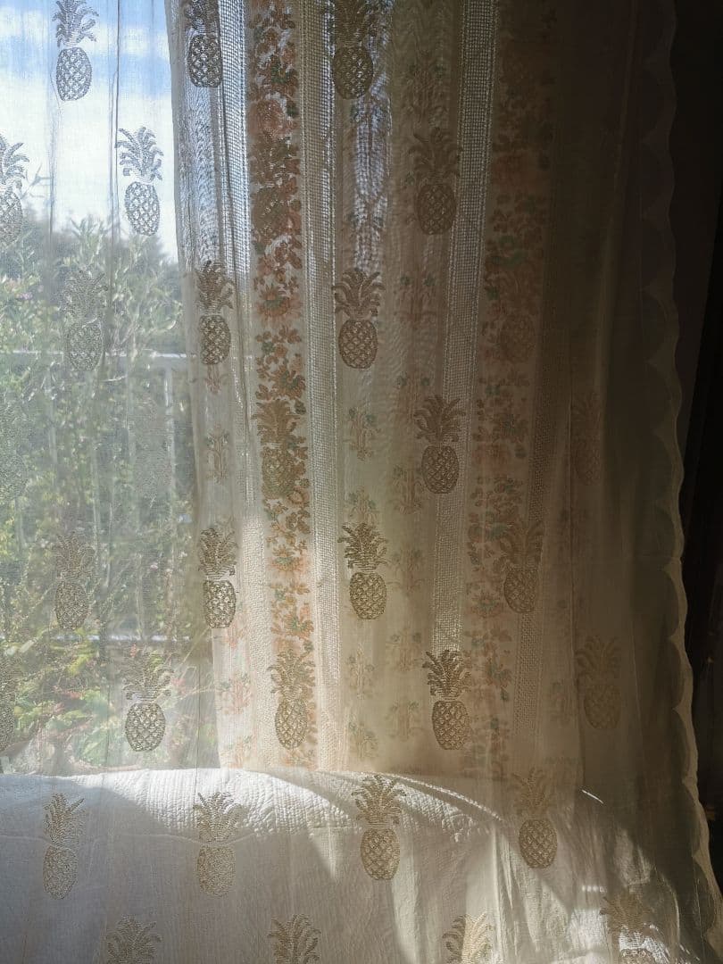 アンティーク ノッティンガムレース最高峰マドラスフレームカーテン パイナップル