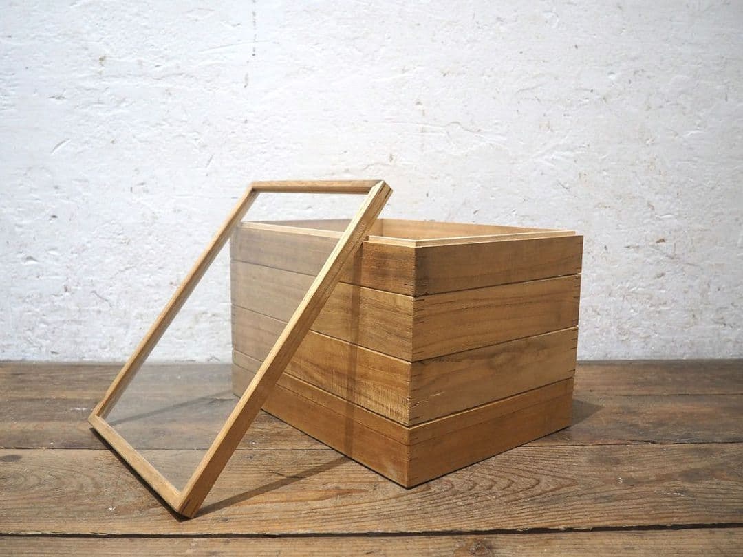 1389 ①蓋付 レトロな標本ケース(小)4個セット　ガラスケース　コレクション