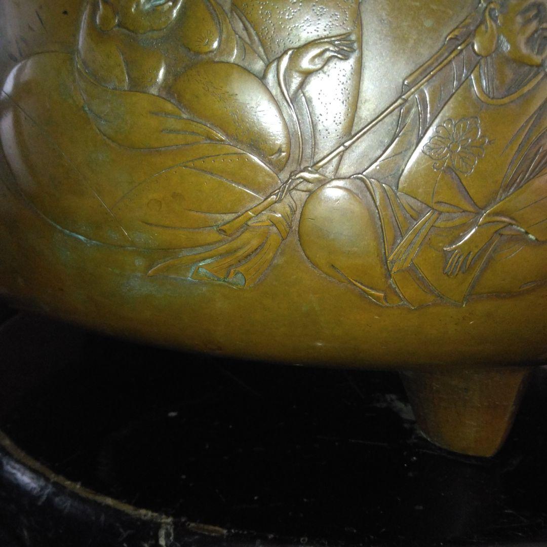 尺八瓶掛火鉢　七福神　宝船彫金入