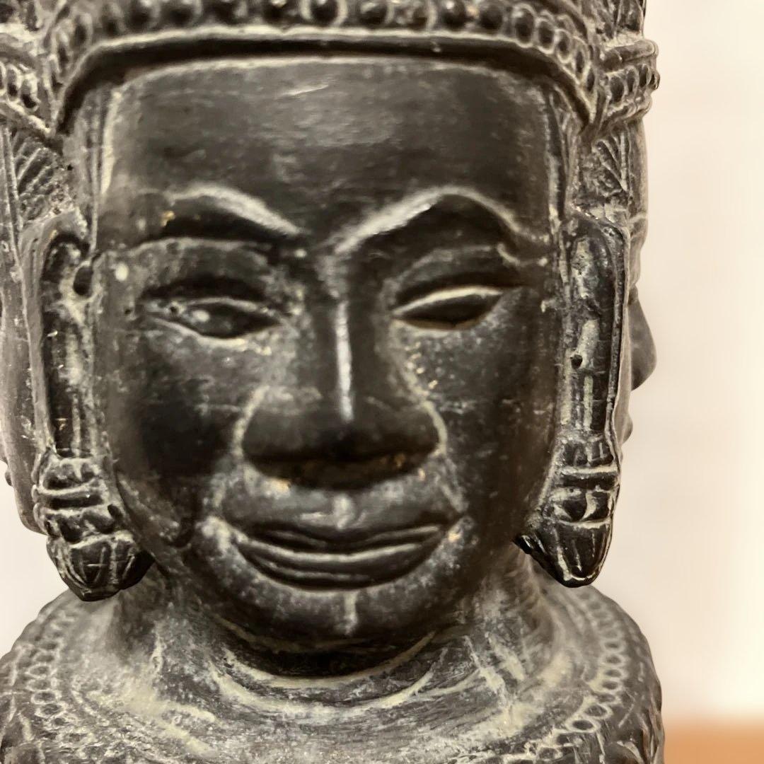カンボジア　アンコールワット 四面の顔の仏像 青銅製 約20cm